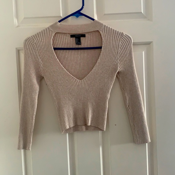 Forever 21 Tops - Off White Cut Out Neck Crop Top